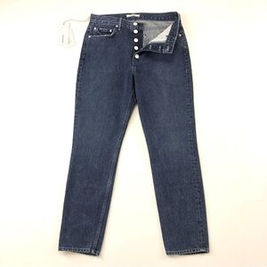 GRLFRND Karolina dark wash hi-rise button fly jeans 29” NEW with tags